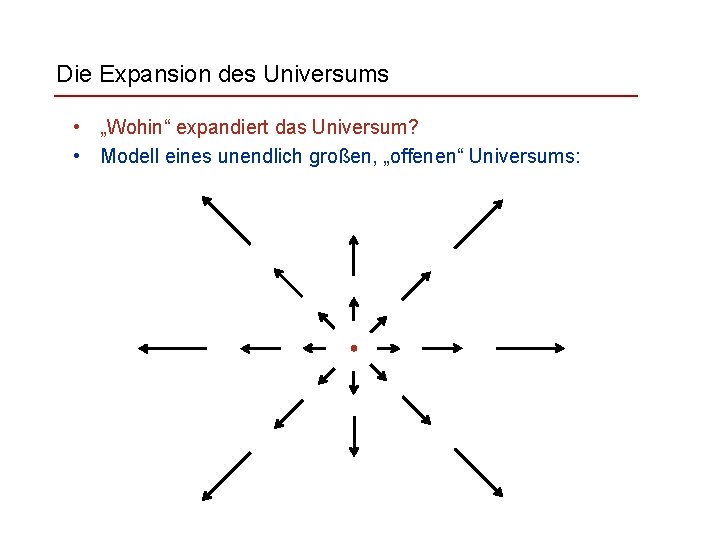 Die Expansion des Universums • „Wohin“ expandiert das Universum? • Modell eines unendlich großen,