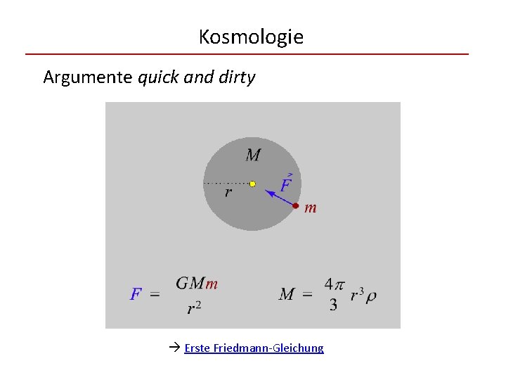 Kosmologie Argumente quick and dirty Erste Friedmann-Gleichung 