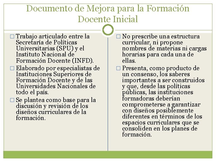 Documento de Mejora para la Formación Docente Inicial � Trabajo articulado entre la Secretaría