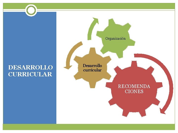 Organización DESARROLLO CURRICULAR Desarrollo curricular RECOMENDA CIONES 