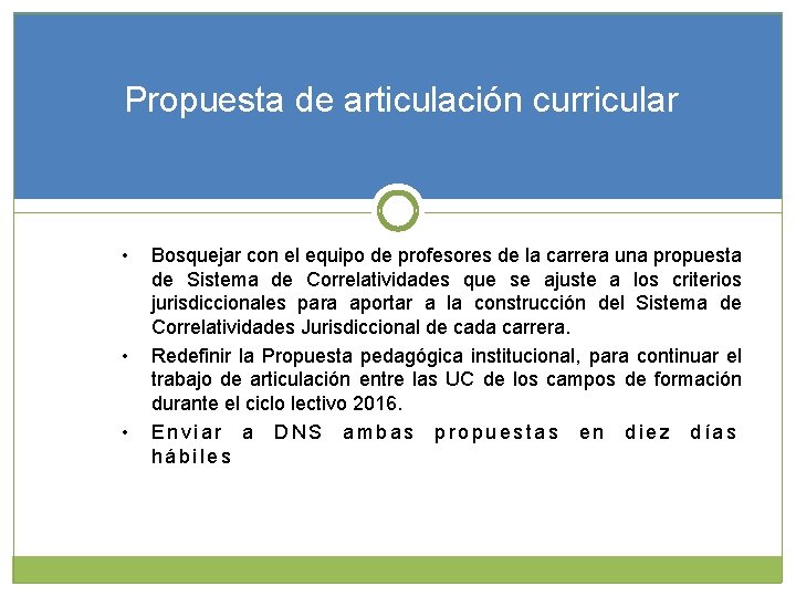 Propuesta de articulación curricular • • • Bosquejar con el equipo de profesores de