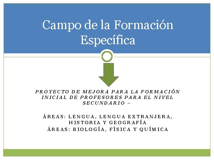 Campo de la Formación Específica PROYECTO DE MEJORA PARA LA FORMACIÓN INICIAL DE PROFESORES