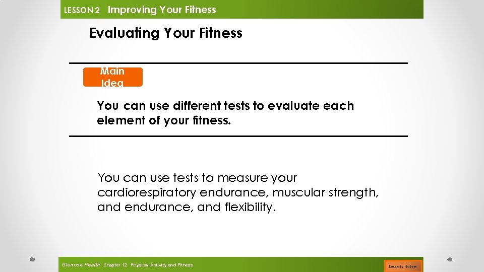 LESSON 2 Improving Your Fitness Evaluating Your Fitness Main Idea You can use different
