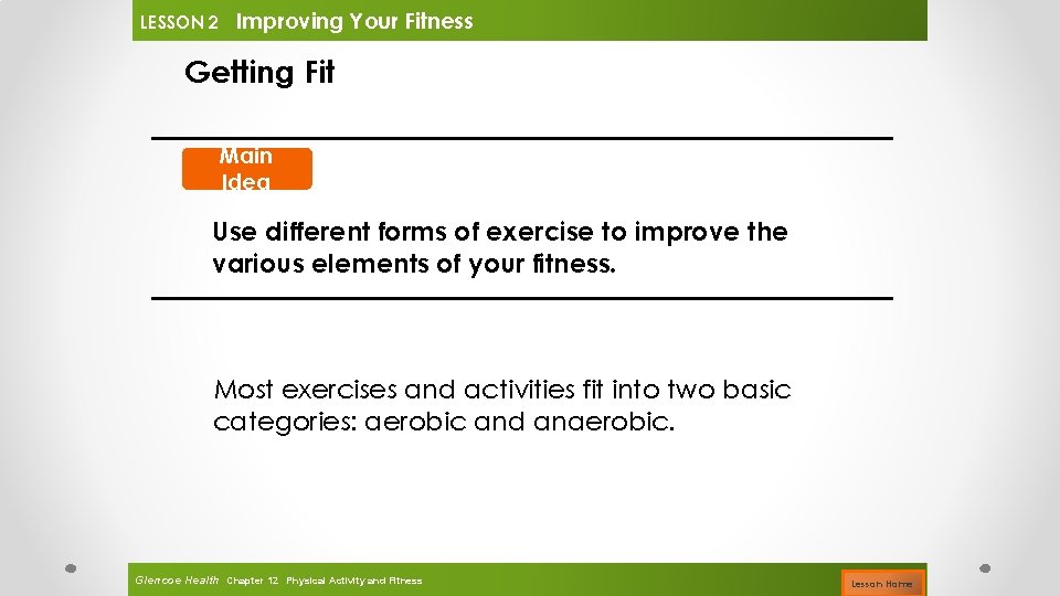 LESSON 2 Improving Your Fitness Getting Fit Main Idea Use different forms of exercise