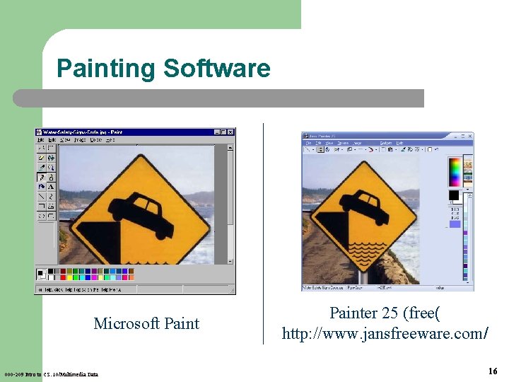 Painting Software Microsoft Paint 000 -209 Intro to CS. 10/Multimedia Data Painter 25 (free(