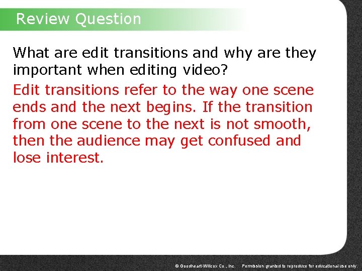 Review Question What are edit transitions and why are they important when editing video?