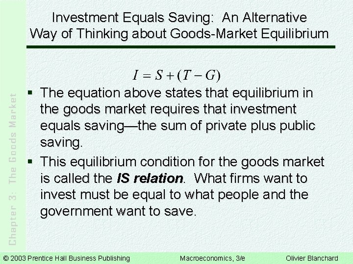 Investment Equals Saving: An Alternative Way of Thinking about Goods-Market Equilibrium § The equation