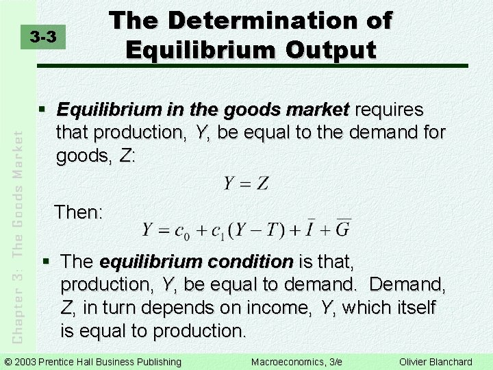 3 -3 The Determination of Equilibrium Output § Equilibrium in the goods market requires