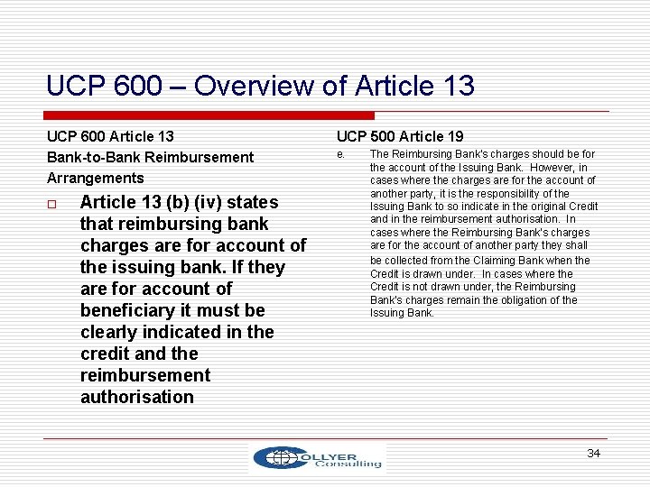 UCP 600 – Overview of Article 13 UCP 600 Article 13 Bank-to-Bank Reimbursement Arrangements