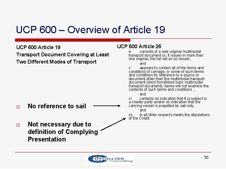 UCP 600 – Overview of Article 19 UCP 600 Article 19 Transport Document Covering