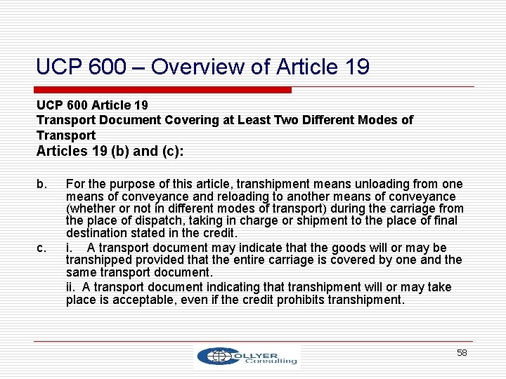 UCP 600 – Overview of Article 19 UCP 600 Article 19 Transport Document Covering