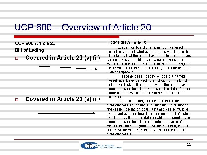 UCP 600 – Overview of Article 20 UCP 600 Article 20 Bill of Lading