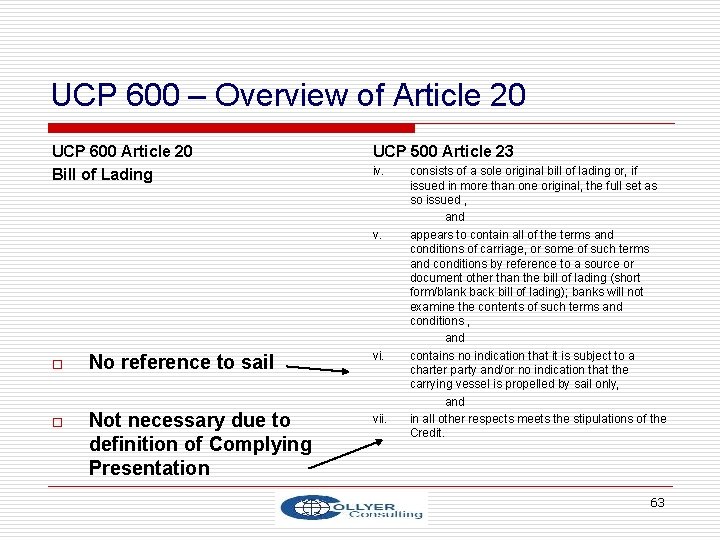 UCP 600 – Overview of Article 20 UCP 600 Article 20 Bill of Lading