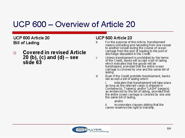 UCP 600 – Overview of Article 20 UCP 600 Article 20 Bill of Lading