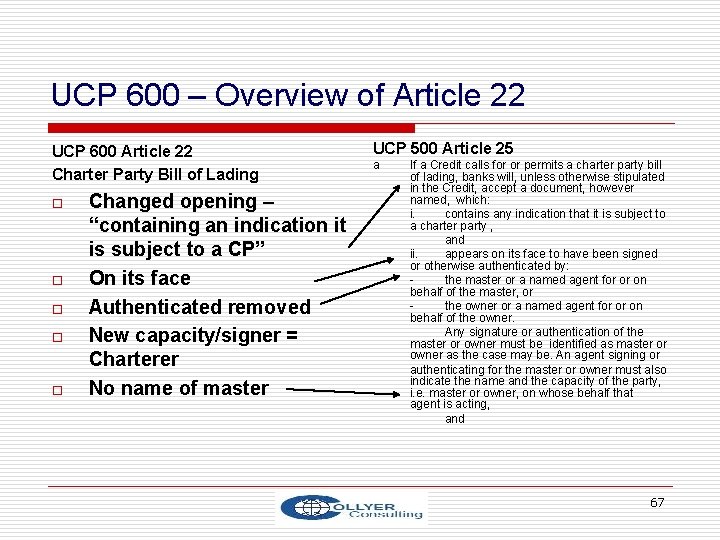 UCP 600 – Overview of Article 22 UCP 600 Article 22 Charter Party Bill