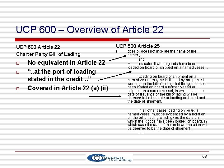UCP 600 – Overview of Article 22 UCP 600 Article 22 Charter Party Bill