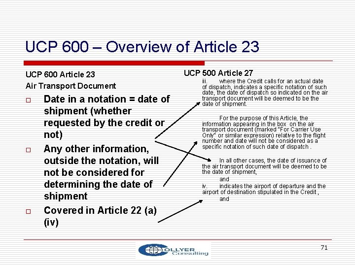 UCP 600 – Overview of Article 23 UCP 600 Article 23 Air Transport Document