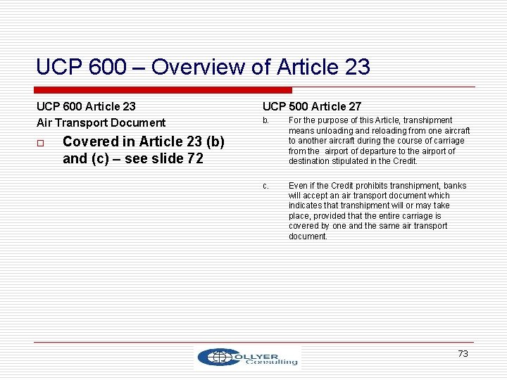 UCP 600 – Overview of Article 23 UCP 600 Article 23 Air Transport Document