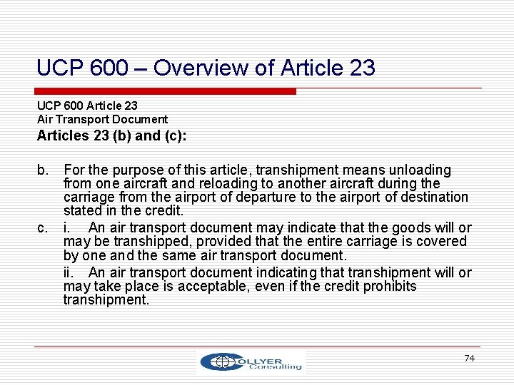 UCP 600 – Overview of Article 23 UCP 600 Article 23 Air Transport Document