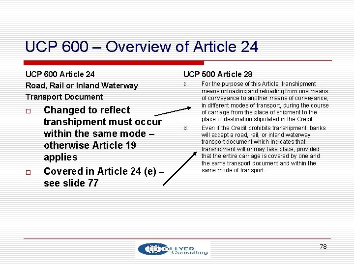 UCP 600 – Overview of Article 24 UCP 600 Article 24 Road, Rail or