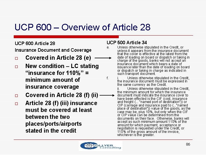 UCP 600 – Overview of Article 28 UCP 600 Article 28 Insurance Document and