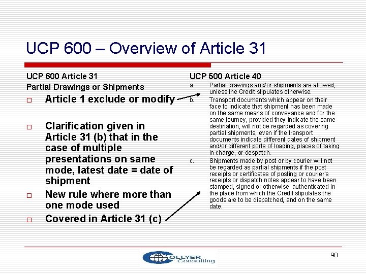 UCP 600 – Overview of Article 31 UCP 600 Article 31 Partial Drawings or