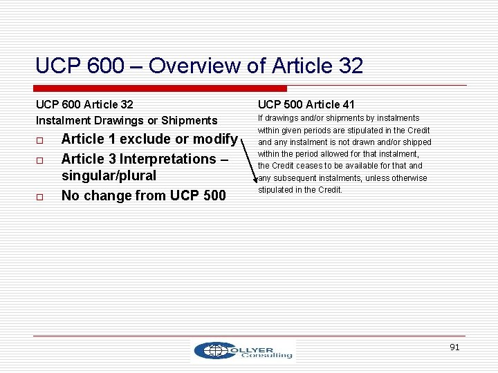 UCP 600 – Overview of Article 32 UCP 600 Article 32 Instalment Drawings or
