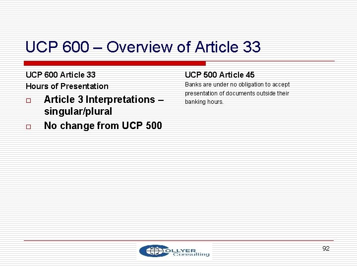 UCP 600 – Overview of Article 33 UCP 600 Article 33 Hours of Presentation