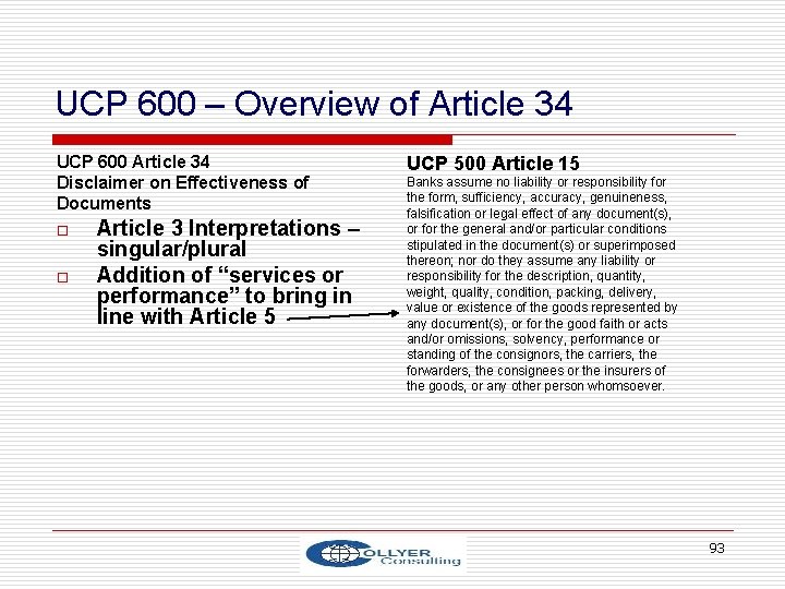 UCP 600 – Overview of Article 34 UCP 600 Article 34 Disclaimer on Effectiveness