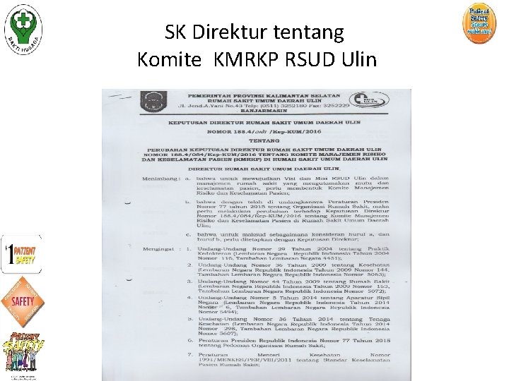 SK Direktur tentang Komite KMRKP RSUD Ulin 