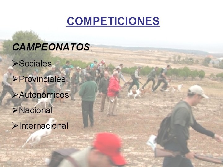 COMPETICIONES CAMPEONATOS: ØSociales ØProvinciales ØAutonómicos ØNacional ØInternacional 