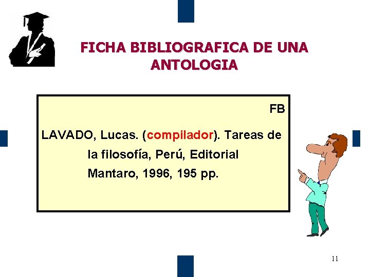 FICHA BIBLIOGRAFICA DE UNA ANTOLOGIA FB LAVADO, Lucas. (compilador). Tareas de la filosofía, Perú,