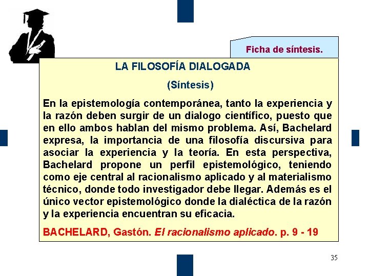 Ficha de síntesis. LA FILOSOFÍA DIALOGADA (Síntesis) En la epistemología contemporánea, tanto la experiencia