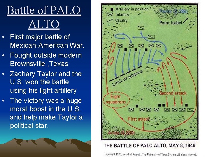 Battle of PALO ALTO • First major battle of Mexican-American War. • Fought outside