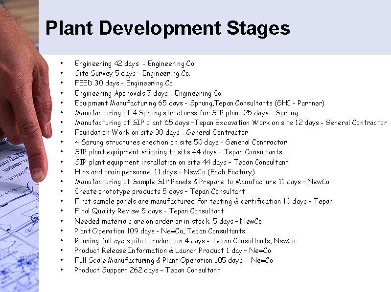 Plant Development Stages • • • • • • Engineering 42 days - Engineering