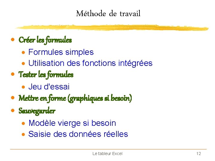 Méthode de travail · Créer les formules · Formules simples · Utilisation des fonctions