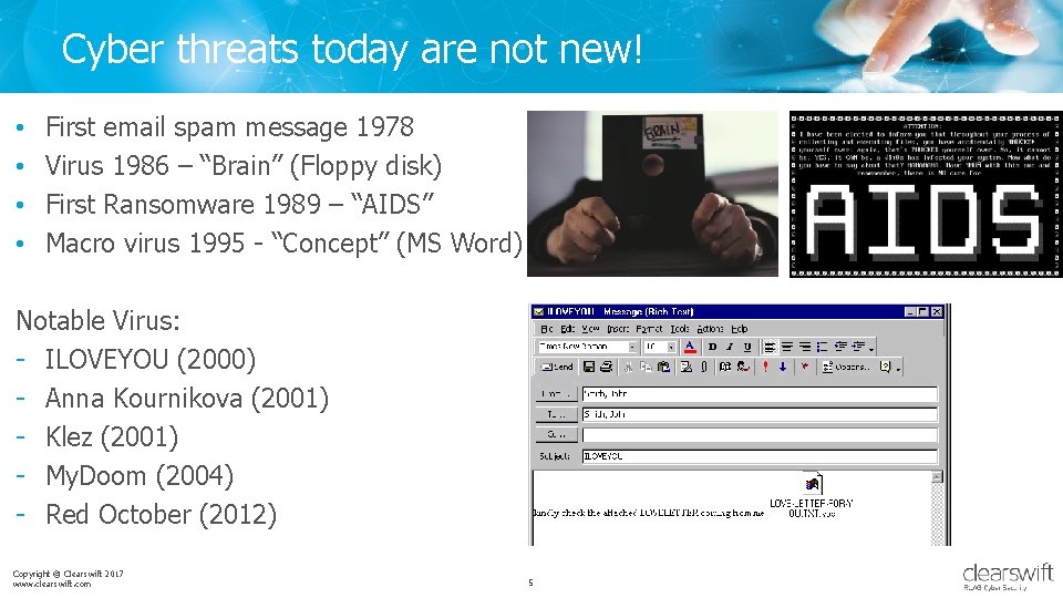 Cyber threats today are not new! • • First email spam message 1978 Virus