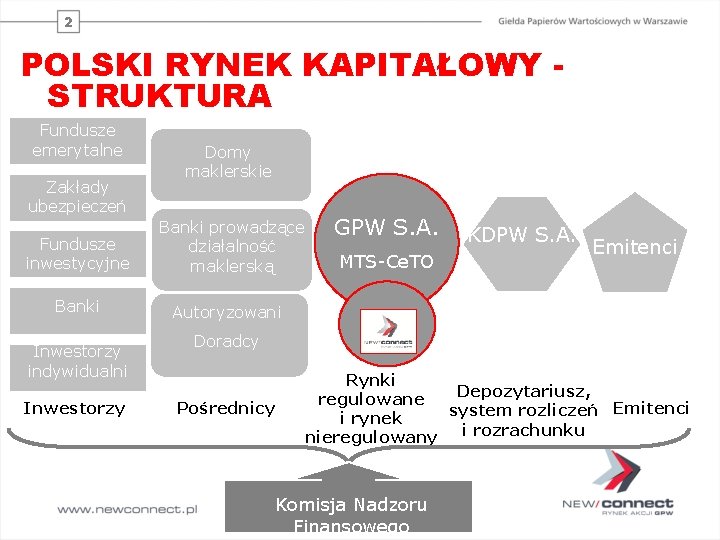 2 POLSKI RYNEK KAPITAŁOWY STRUKTURA Fundusze emerytalne Zakłady ubezpieczeń Fundusze inwestycyjne Banki Inwestorzy indywidualni