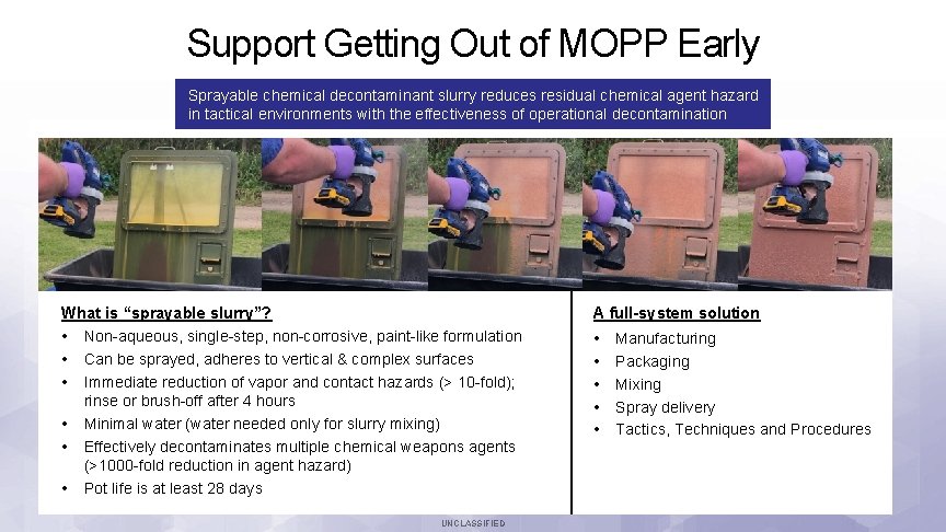 Support Getting Out of MOPP Early Sprayable chemical decontaminant slurry reduces residual chemical agent