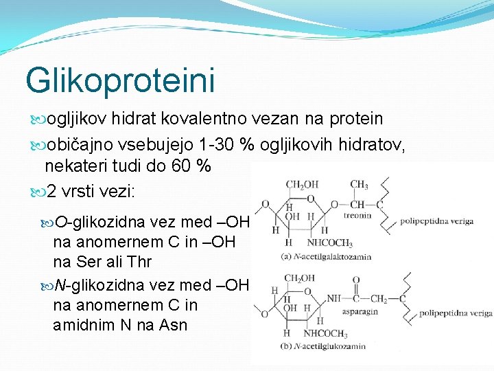 Glikoproteini ogljikov hidrat kovalentno vezan na protein običajno vsebujejo 1 -30 % ogljikovih hidratov,