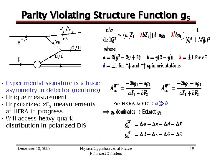 Parity Violating Structure Function g 5 • This is also a test • Experimental