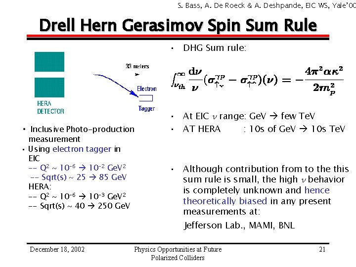 S. Bass, A. De Roeck & A. Deshpande, EIC WS, Yale’ 00 Drell Hern