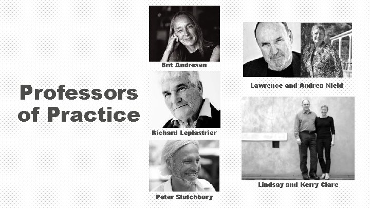 Brit Andresen Professors of Practice Lawrence and Andrea Nield Richard Leplastrier Lindsay and Kerry