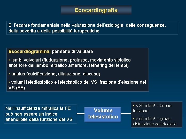 Ecocardiografia E’ l’esame fondamentale nella valutazione dell’eziologia, delle conseguenze, della severità e delle possibilità