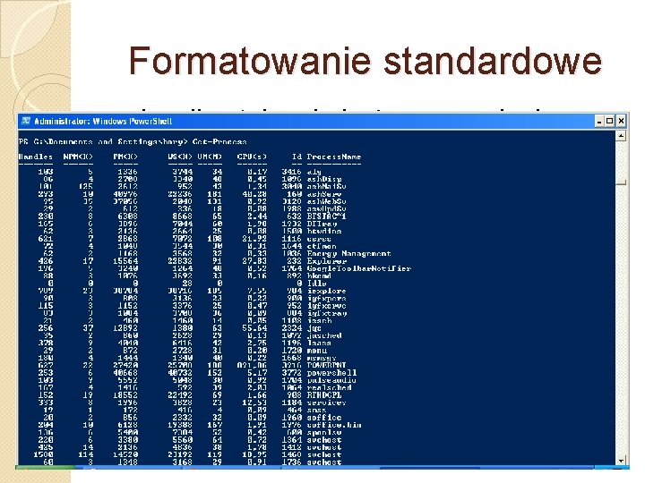 Formatowanie standardowe �Jeżeli potoku nie kończy wywołanie funkcji formatującej, WPS automatycznie przekazuje dane apletowi
