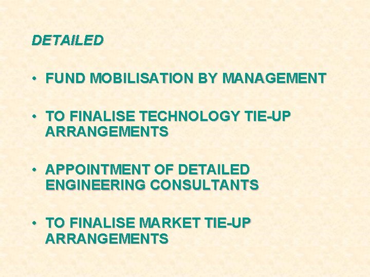 DETAILED • FUND MOBILISATION BY MANAGEMENT • TO FINALISE TECHNOLOGY TIE-UP ARRANGEMENTS • APPOINTMENT