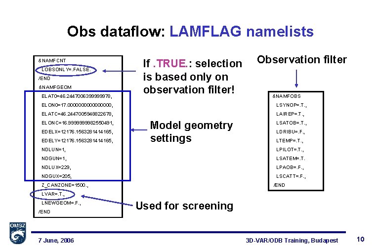 Obs dataflow: LAMFLAG namelists &NAMFCNT LOBSONLY=. FALSE. /END &NAMFGEOM ELAT 0=46. 2447006399999978, If. TRUE.