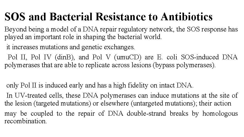 SOS and Bacterial Resistance to Antibiotics Beyond being a model of a DNA repair