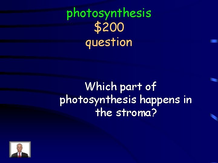 photosynthesis $200 question Which part of photosynthesis happens in the stroma? 