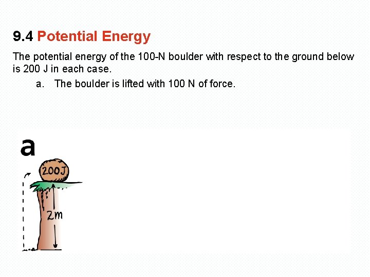 9. 4 Potential Energy The potential energy of the 100 -N boulder with respect